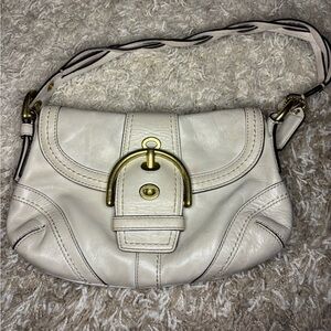Coach Cream Leather Shoulder Bag with Gold Accents